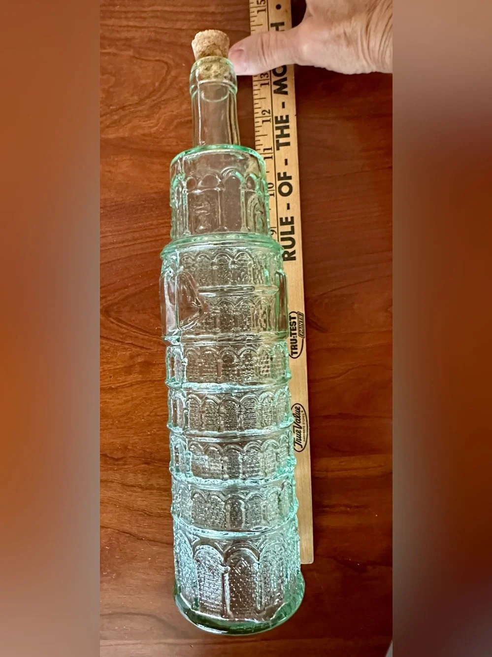 Vintage Green Glass bottle Leaning Tower of Pisa. Made in Italy. Cork included.